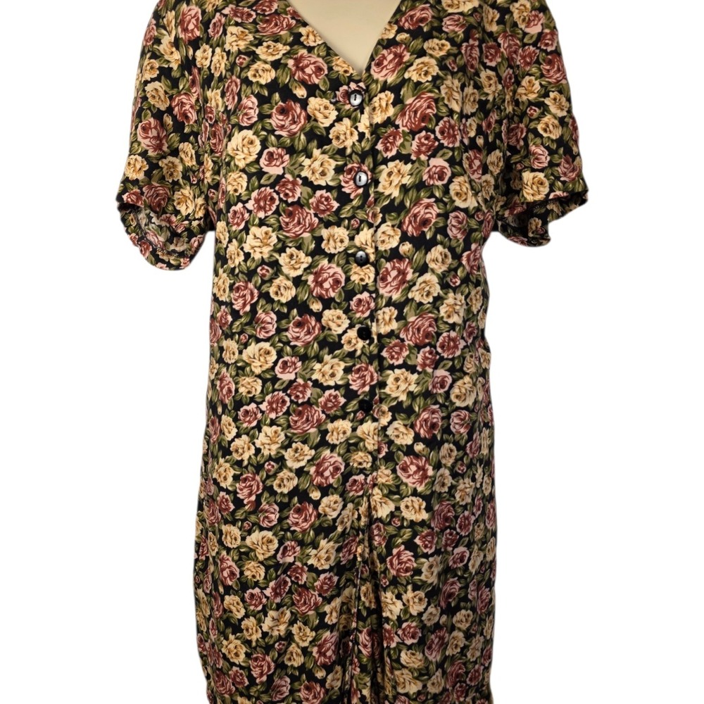 90s Floral Jumpsuit Shorts Short Sleeve Belted Back Adrian Jordan Large (Read)